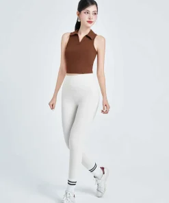 Áo cổ đức khoét nách croptop màu nâu