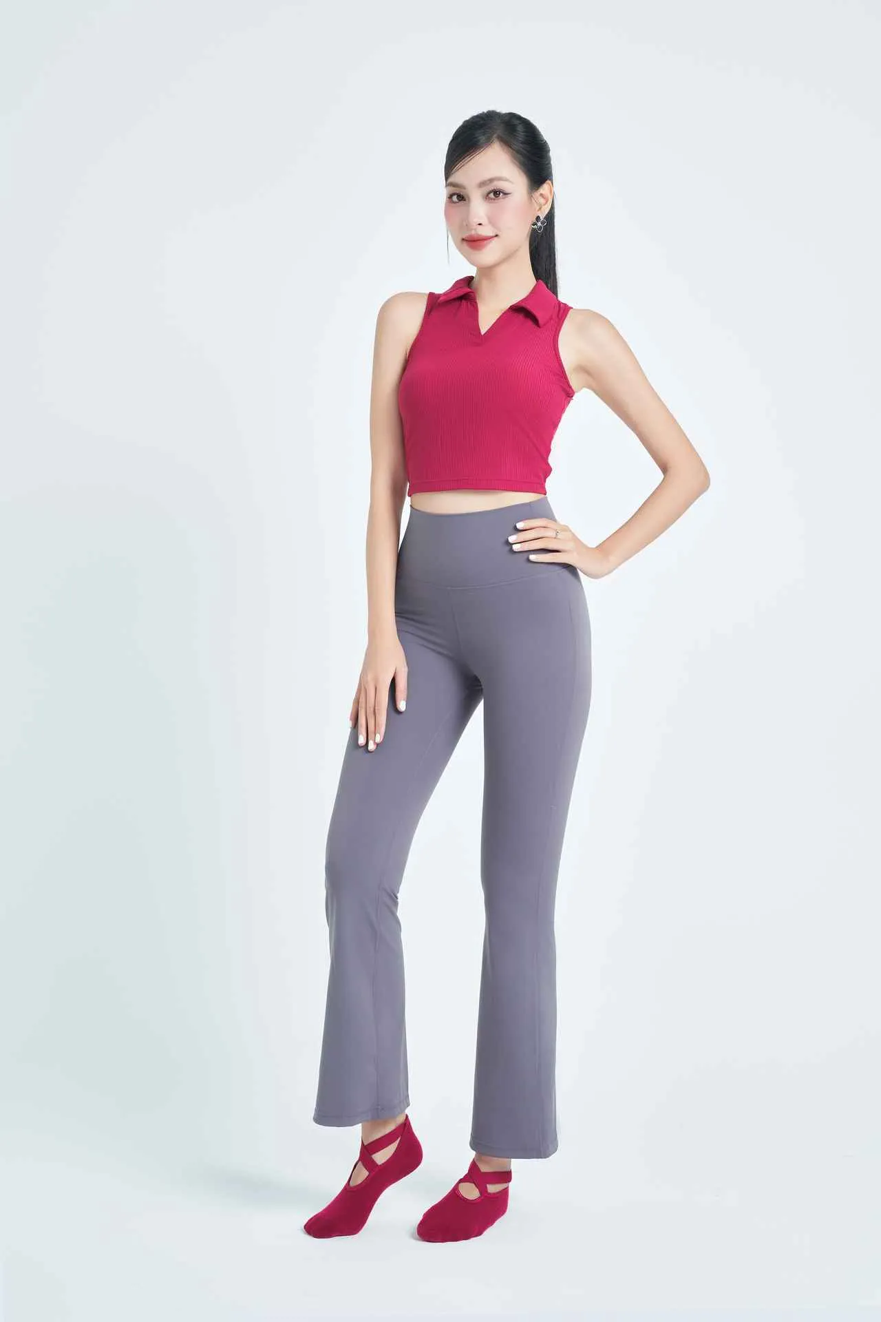 Áo cổ đức khoét nách croptop màu hồng đào