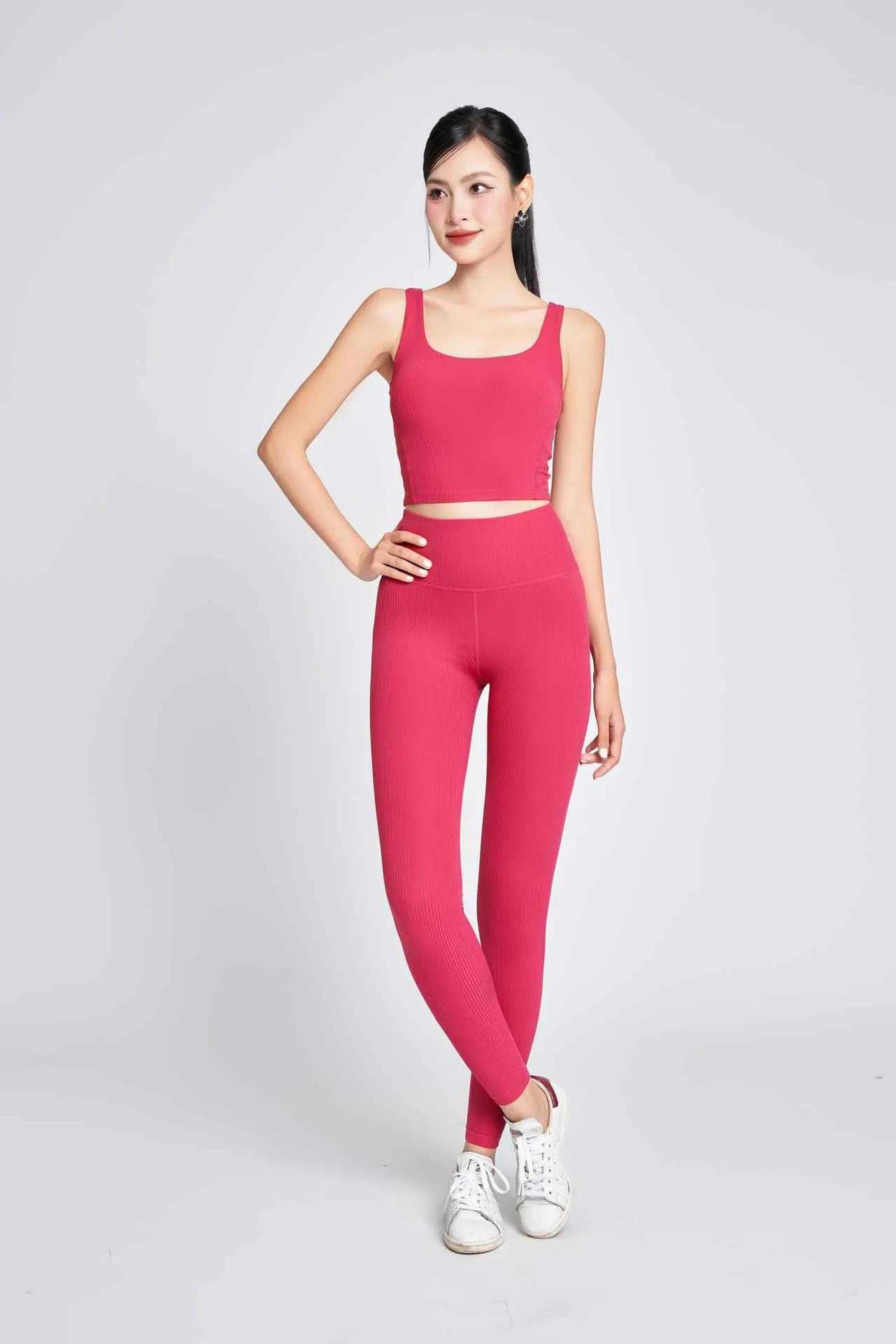 Áo bra 2 dây vải tăm màu hồng đào-A4014