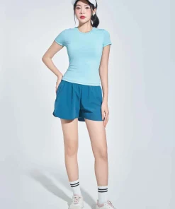 Áo Super Cool ngắn tay cổ tròn sát dáng thường màu xanh dương nhạt